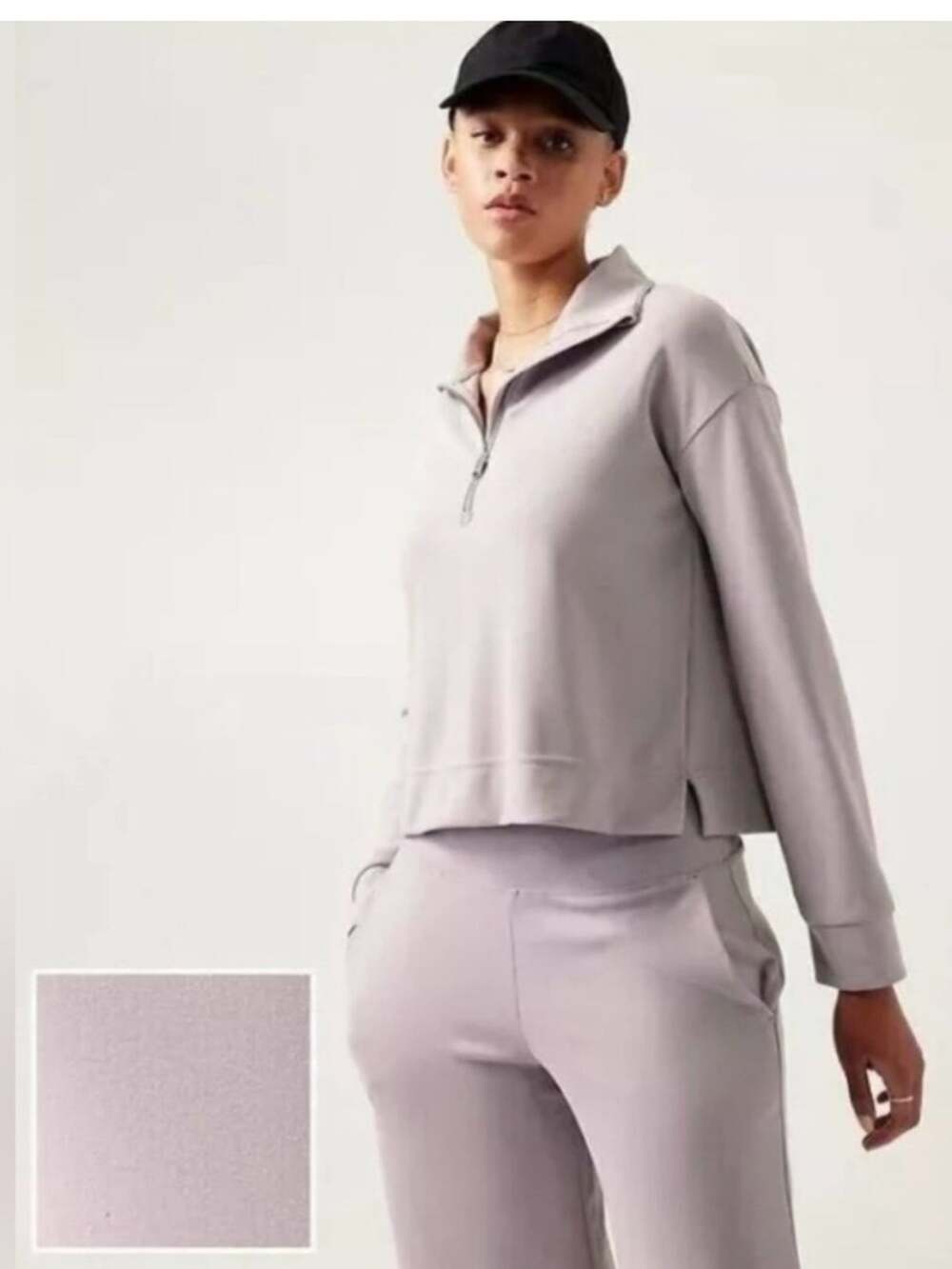 Athleta Seasoft 1/4 Zip Sweatshirt Gray Tinsel Purple Size Small